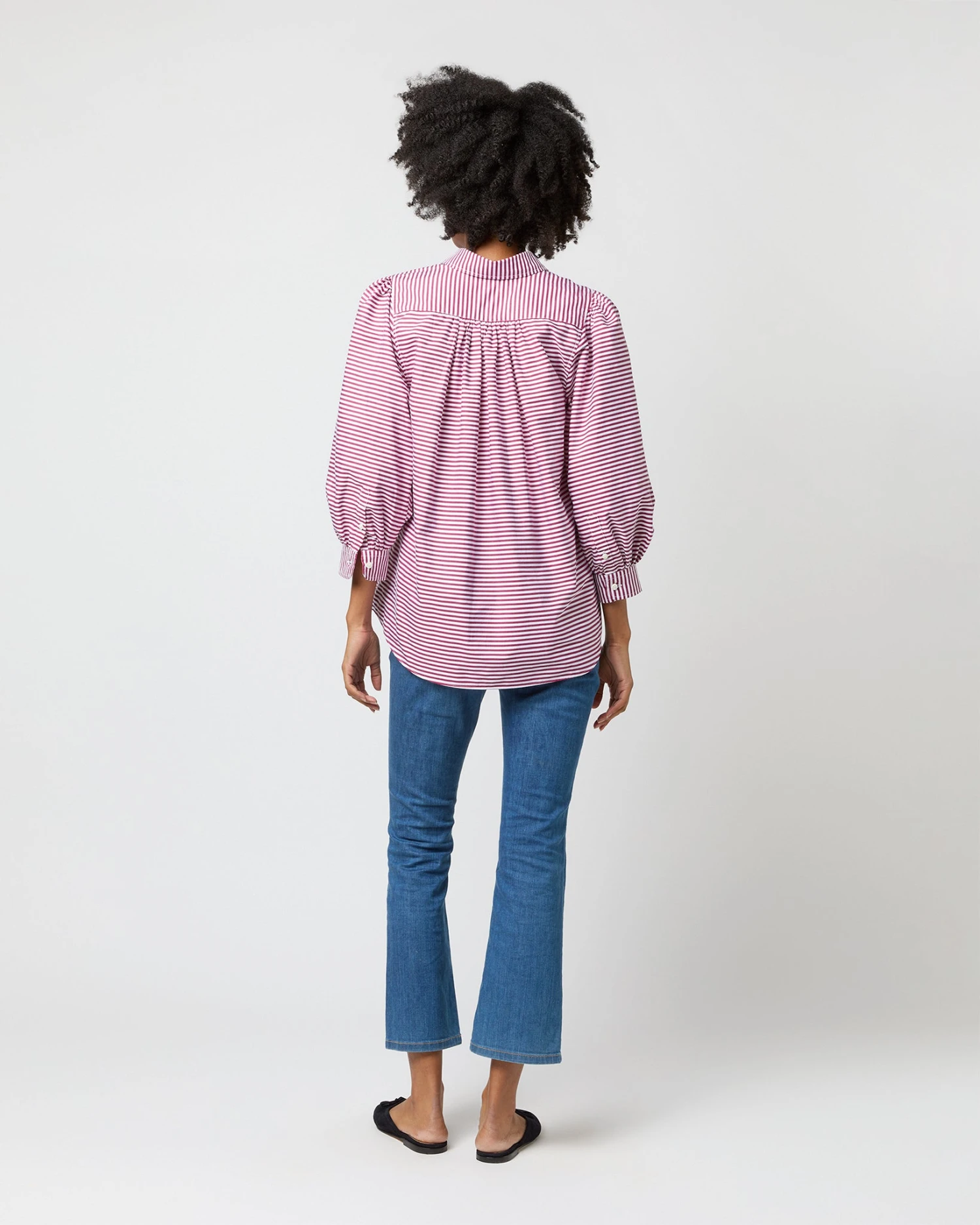 Geraldine Popover Shirt In Red Horizontal Bengal Stripe Poplin - Image 7