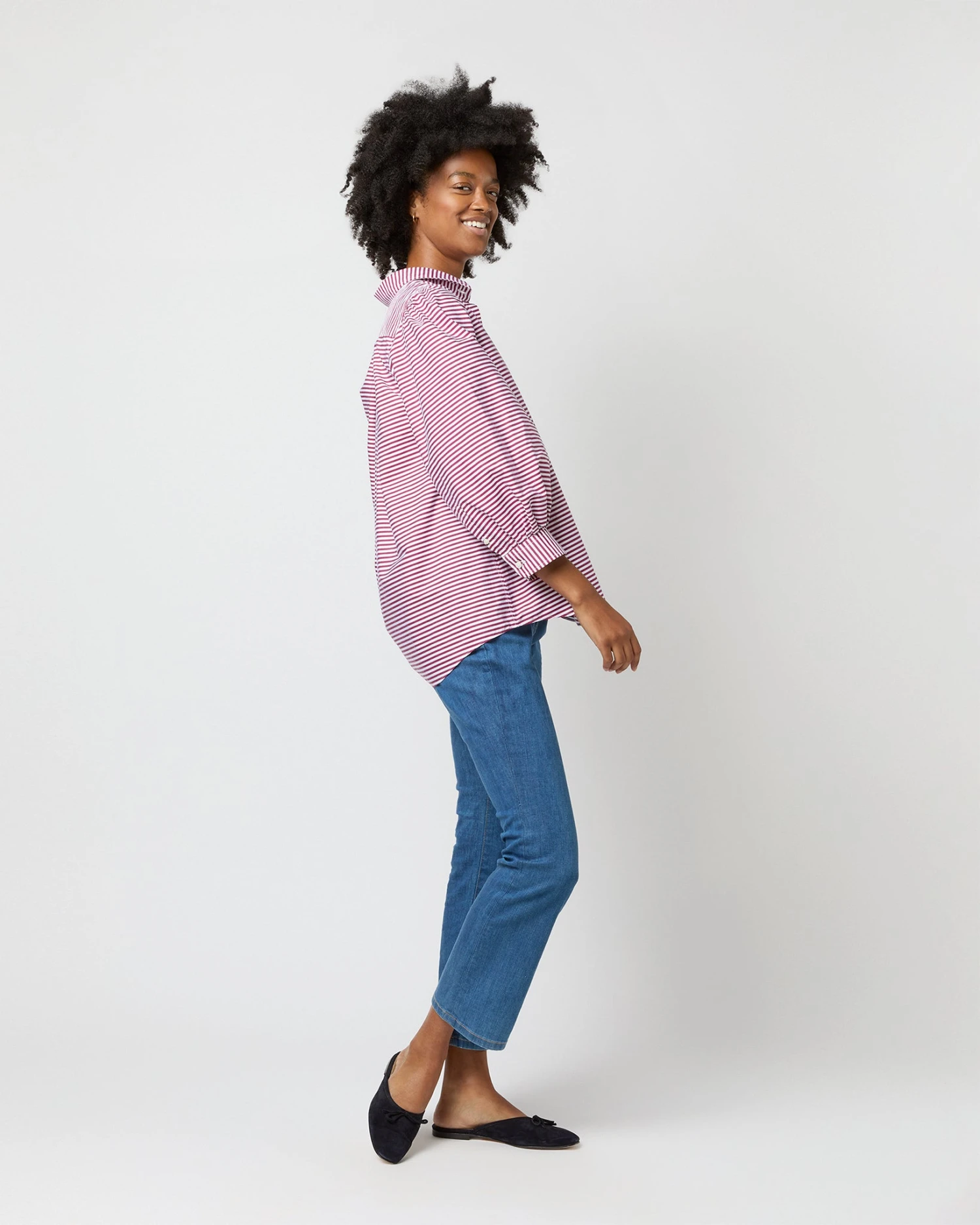 Geraldine Popover Shirt In Red Horizontal Bengal Stripe Poplin - Image 6