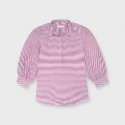 Geraldine Popover Shirt In Red Horizontal Bengal Stripe Poplin