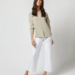 Hannah Blouse In Birch Silk Crepe De Chine
