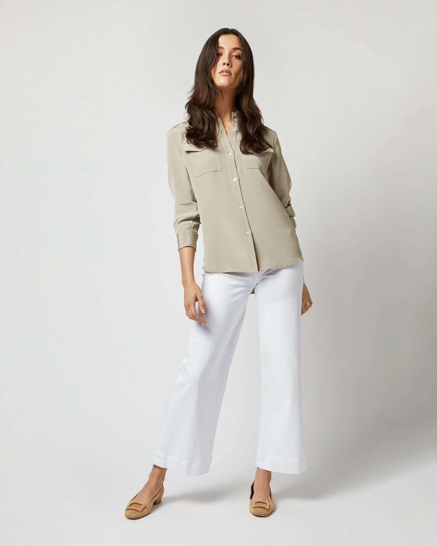 Hannah Blouse In Birch Silk Crepe De Chine