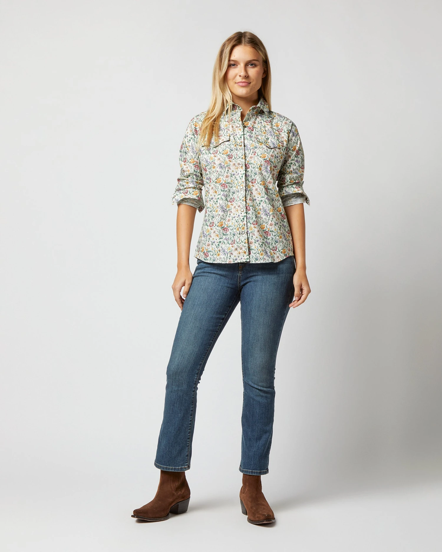 Western Shirt In Ivory Multi Rachel Liberty Fabric