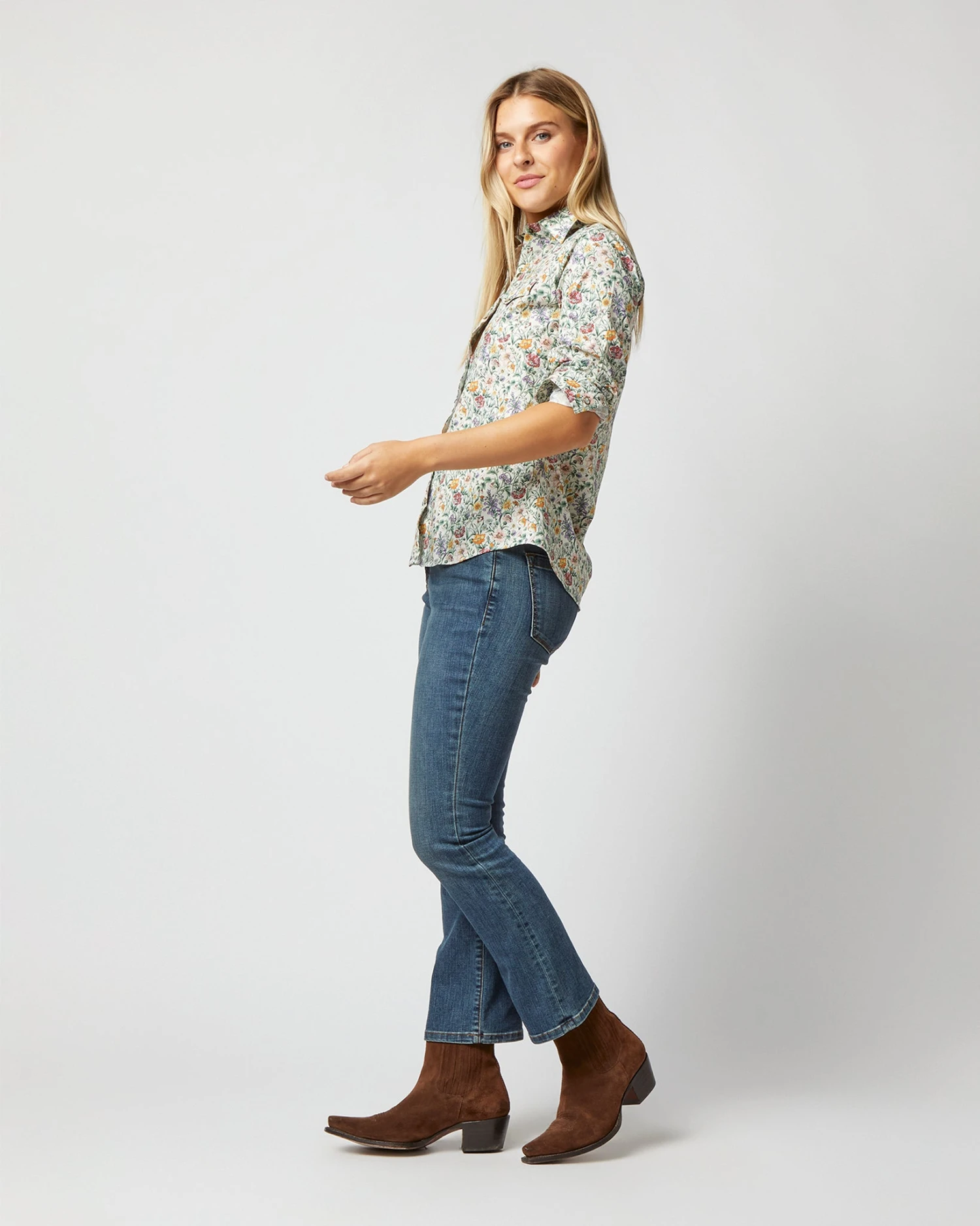 Western Shirt In Ivory Multi Rachel Liberty Fabric - Image 3