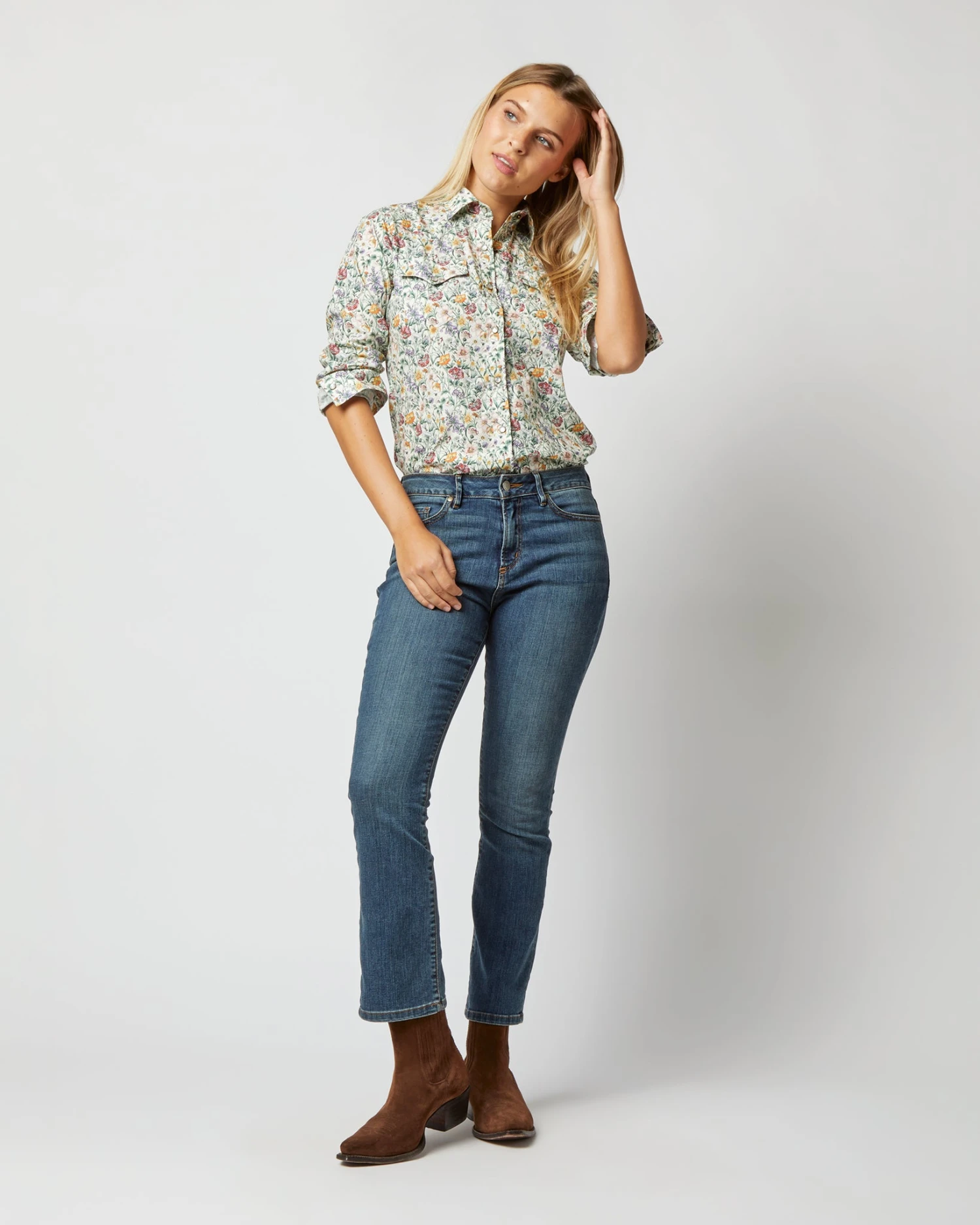 Western Shirt In Ivory Multi Rachel Liberty Fabric - Image 6