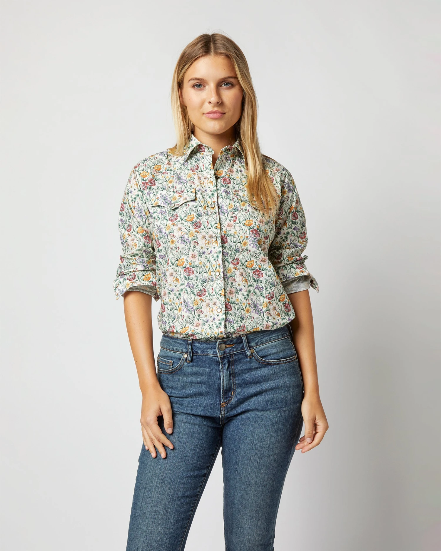 Western Shirt In Ivory Multi Rachel Liberty Fabric - Image 2