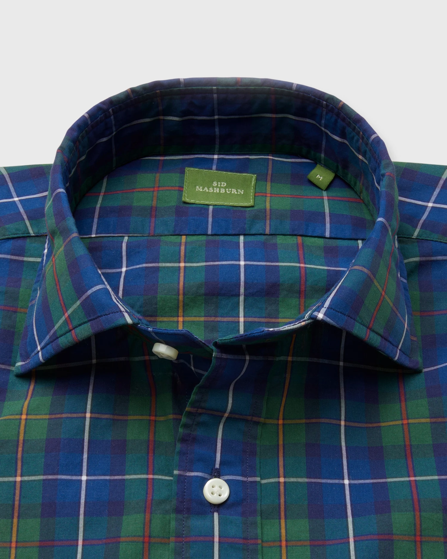 Spread Collar Sport Shirt In Green/Blue/Yellow Plaid Poplin - Image 3