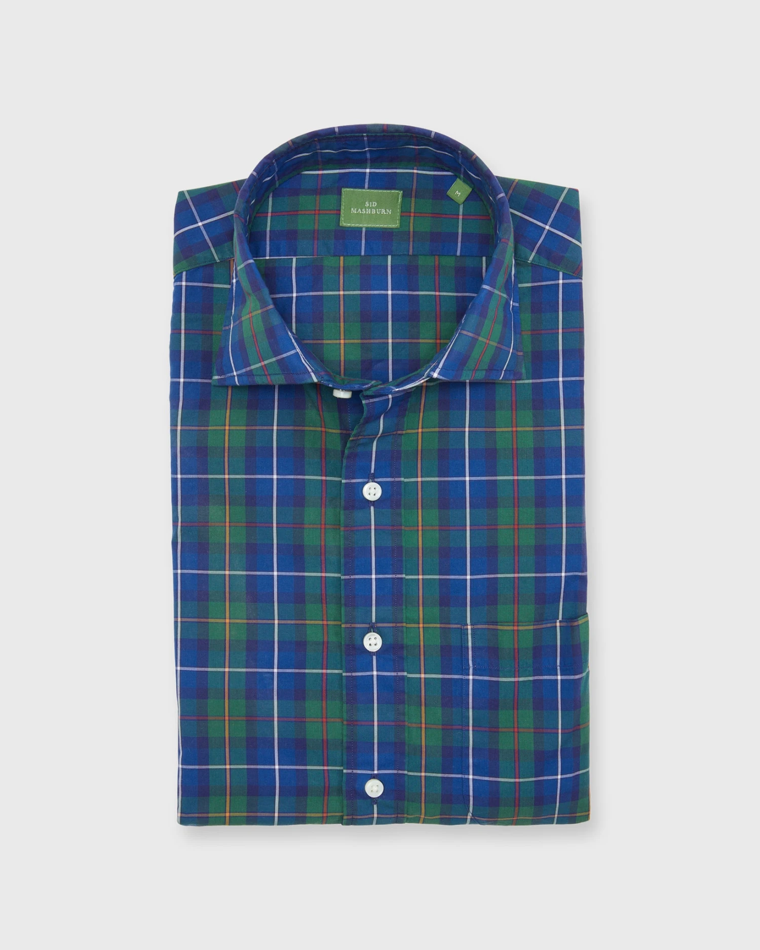 Spread Collar Sport Shirt In Green/Blue/Yellow Plaid Poplin