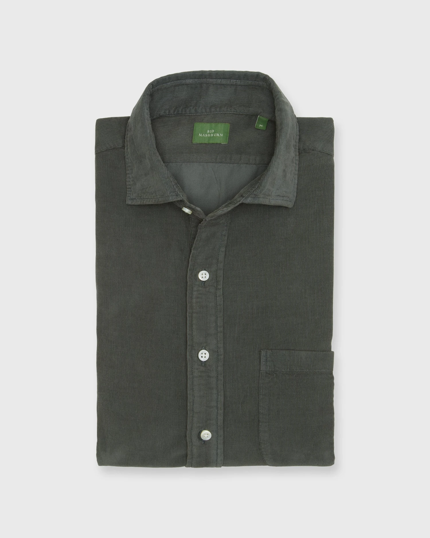 Spread Collar Sport Shirt In Olive Corduroy