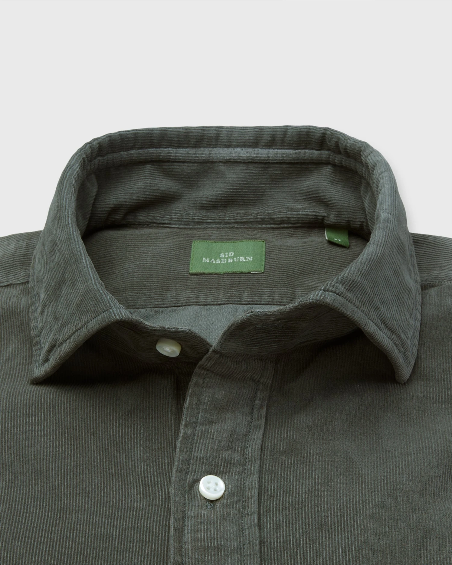 Spread Collar Sport Shirt In Olive Corduroy - Image 2