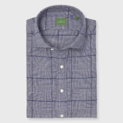 Otto Handmade Sport Shirt In Bone/Navy Brushed Glen Plaid Melton