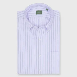 Button-Down Sport Shirt In Lavender/Hunter Wide Stripe Oxford