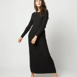 Adeline Crewneck Dress In Black Techno Yarn