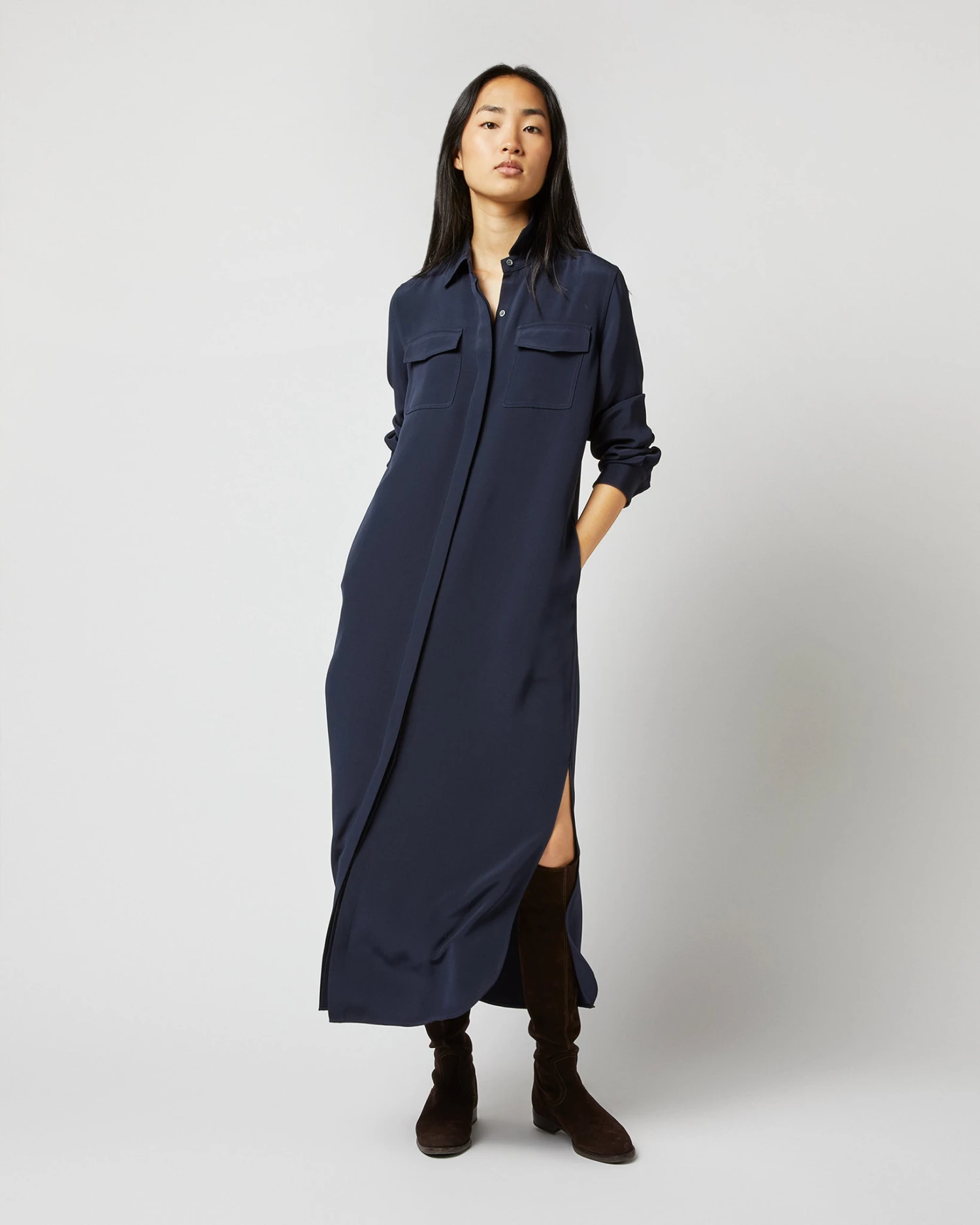 Hannah Dress In Navy Silk Crepe De Chine - Image 2