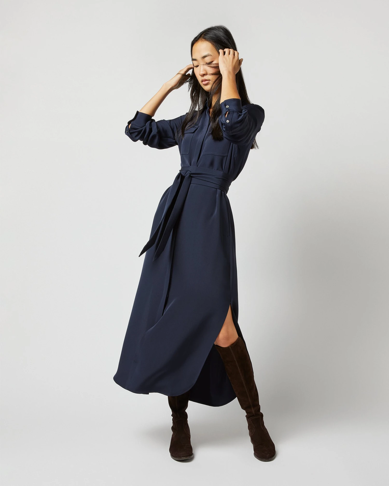 Hannah Dress In Navy Silk Crepe De Chine - Image 4