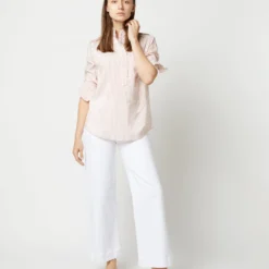 Frill Shirt In Orange Stripe Silk