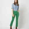 Flare Cropped 5-Pocket Jean In Apple Stretch Velveteen