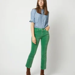 Flare Cropped 5-Pocket Jean In Apple Stretch Velveteen