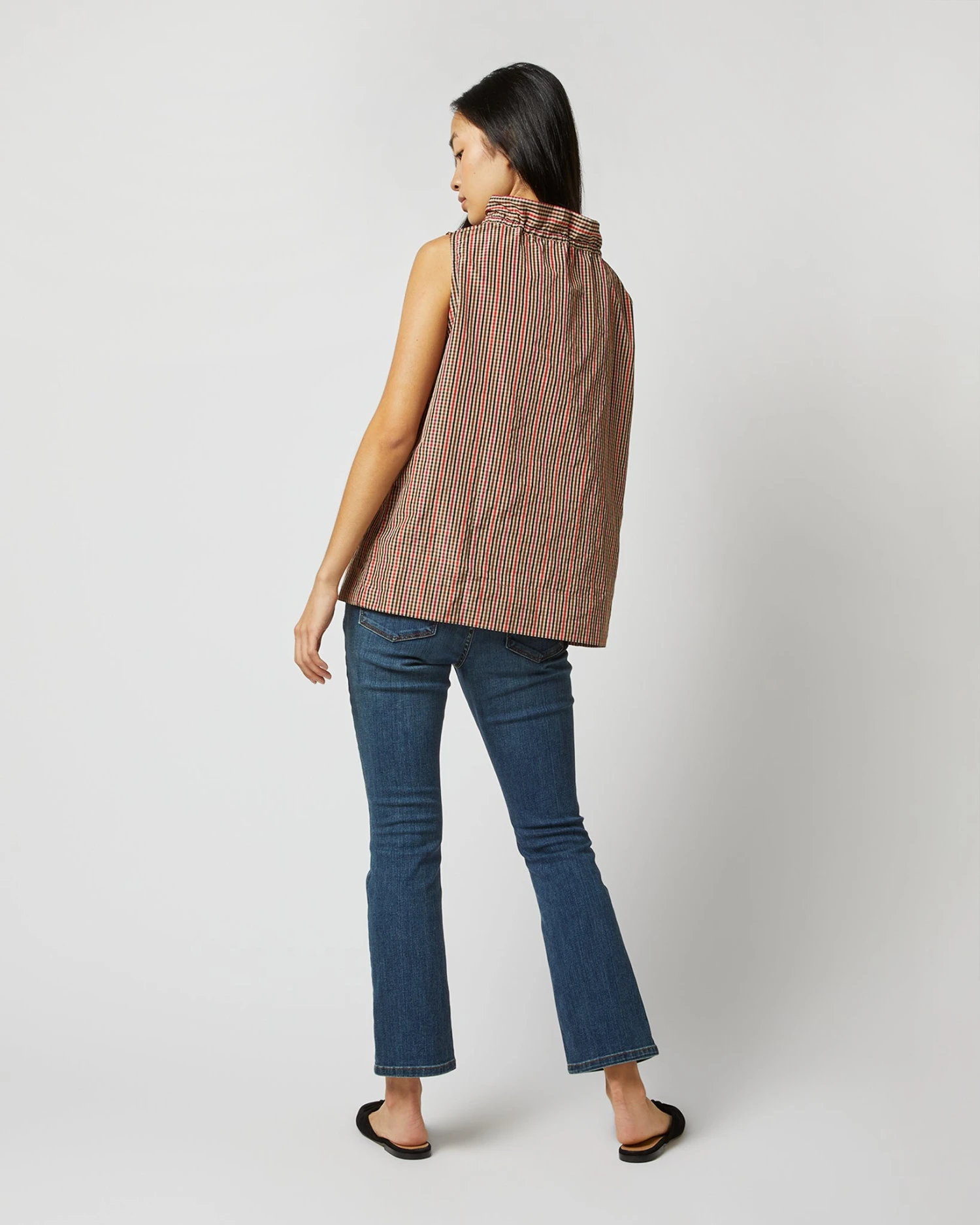 Emilia Top In Red/Brown Check Taffeta - Image 5