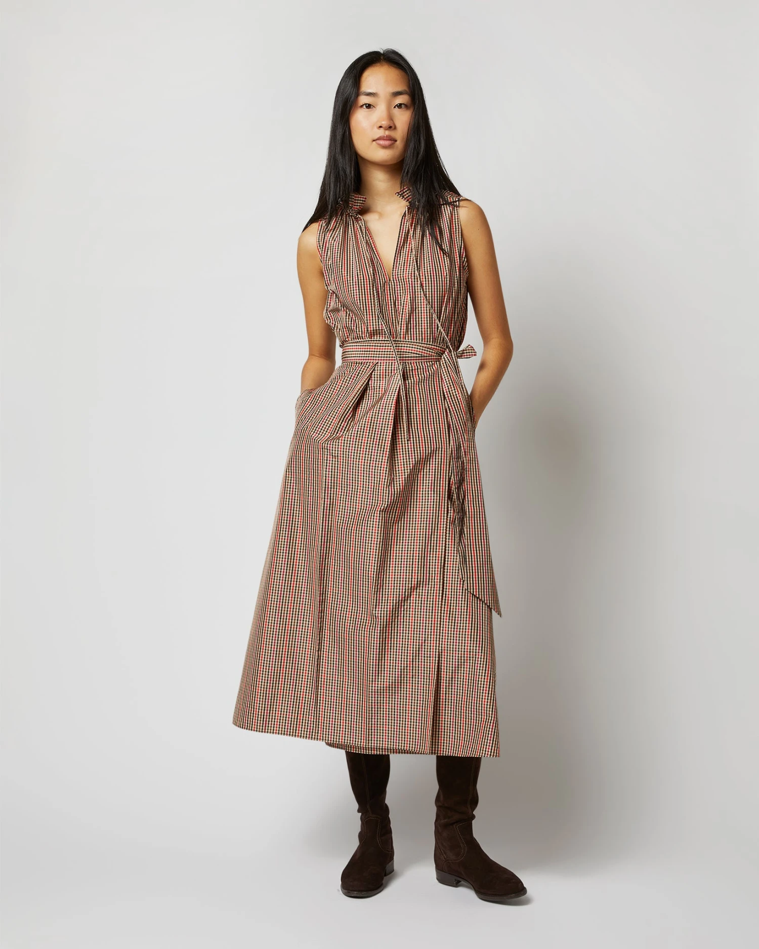 Emilia Top In Red/Brown Check Taffeta - Image 6