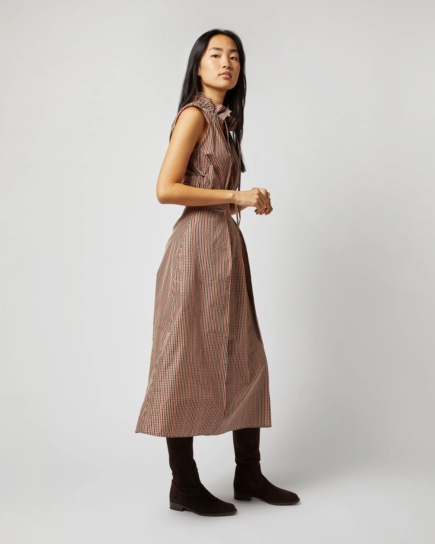 Emilia Top In Red/Brown Check Taffeta - Image 7