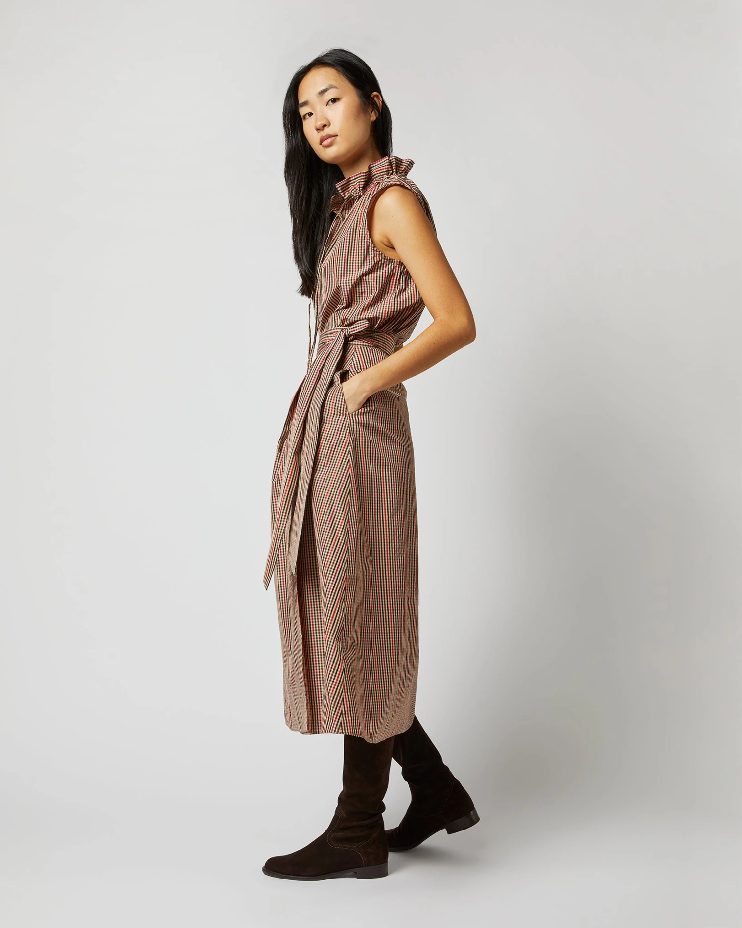 Emilia Top In Red/Brown Check Taffeta - Image 8