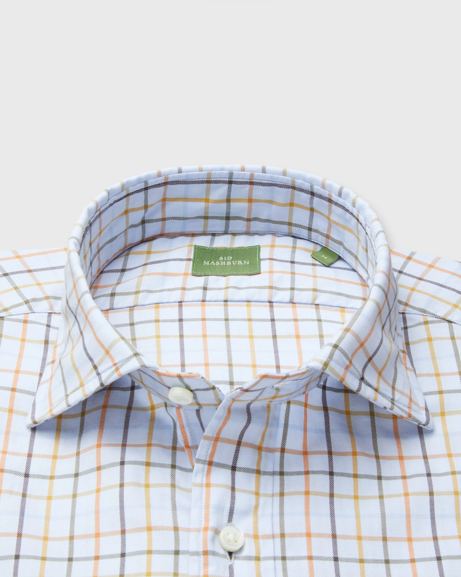 Spread Collar Sport Shirt In Sky/Orange/Olive Tattersall Brushed Twill - Image 2