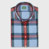 Spread Collar Sport Shirt In Periwinkle/Red/Yellow Plaid Flannel
