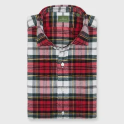 Spread Collar Sport Shirt In Dress Stewart Tartan Flannel