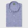 Button-Down Sport Shirt In Blue Gingham Poplin