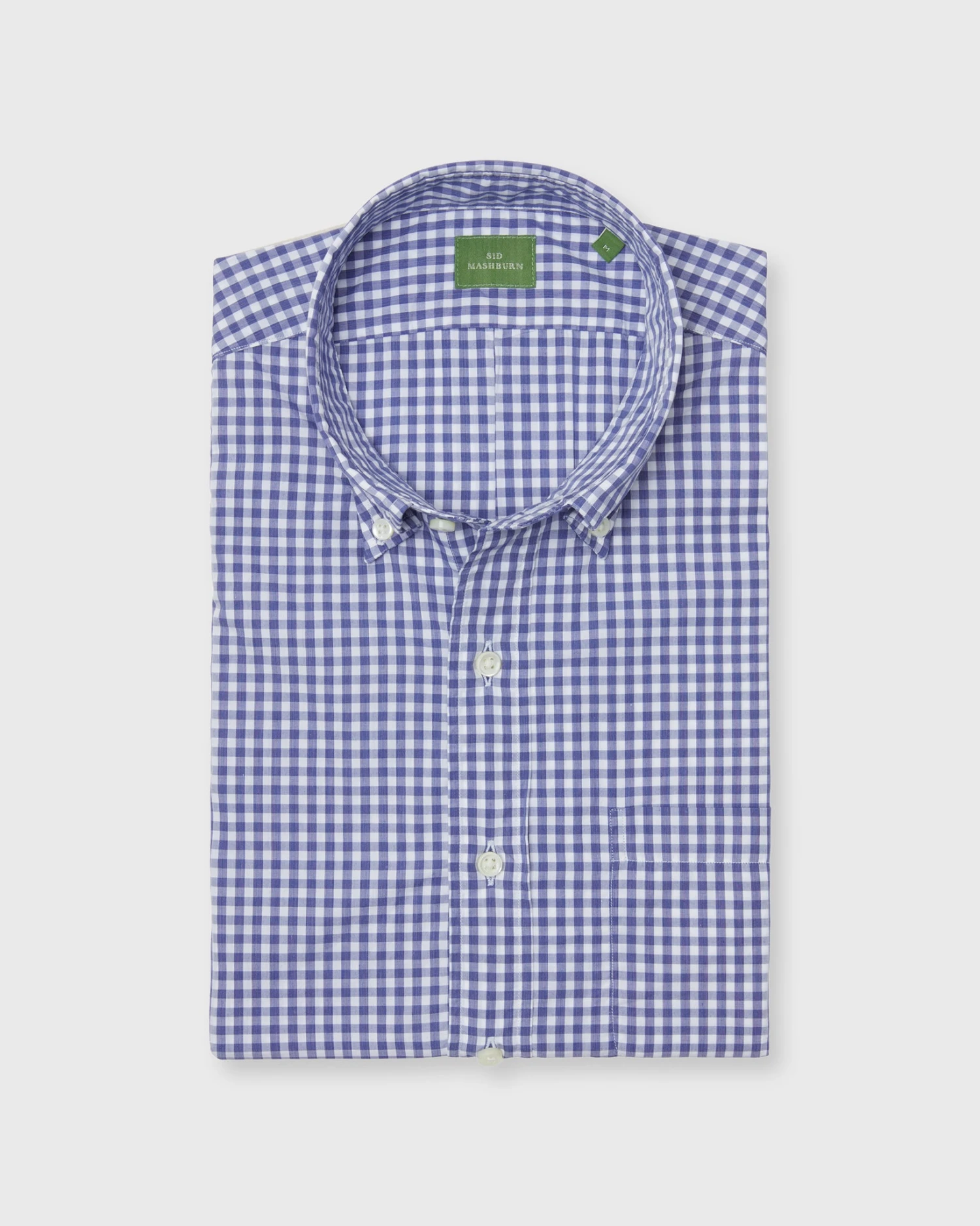 Button-Down Sport Shirt In Blue Gingham Poplin