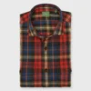 Band-Hem Work Shirt In Red/Khaki/Blue Plaid Brushed Twill