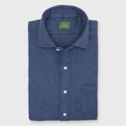 Otto Handmade Sport Shirt In Slate/Navy Brushed Houndstooth Flannel
