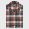 Spread Collar Sport Shirt In Green/Red/Bone Plaid Flannel