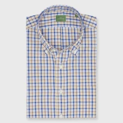 Button-Down Sport Shirt In Blue/Scotch Check Poplin