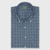 Button-Down Sport Shirt In Hunter/Sky/Brown Check Poplin
