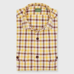 Band-Hem Work Shirt In Bone/Yellow/Brown Tattersall Brushed Twill