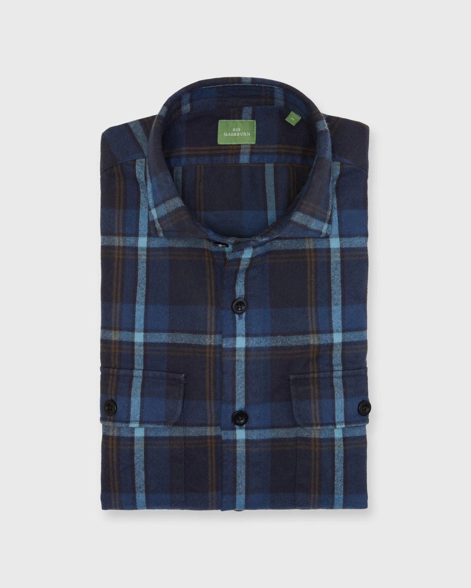 Band-Hem Work Shirt In Blue/Glacier/Olive Plaid Brushed Twill