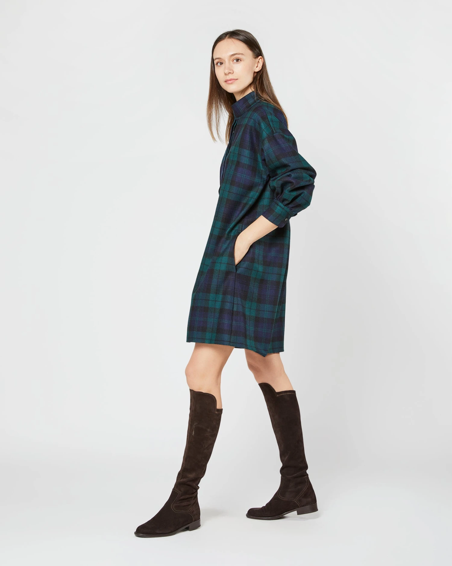 Anaya Popover Dress In Blackwatch Tartan Stretch Wool - Image 2