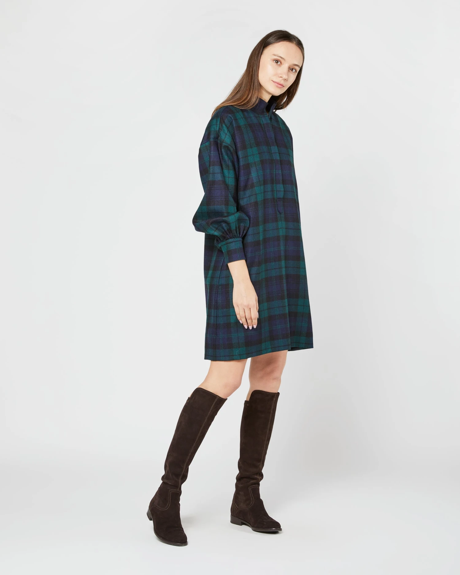 Anaya Popover Dress In Blackwatch Tartan Stretch Wool - Image 3