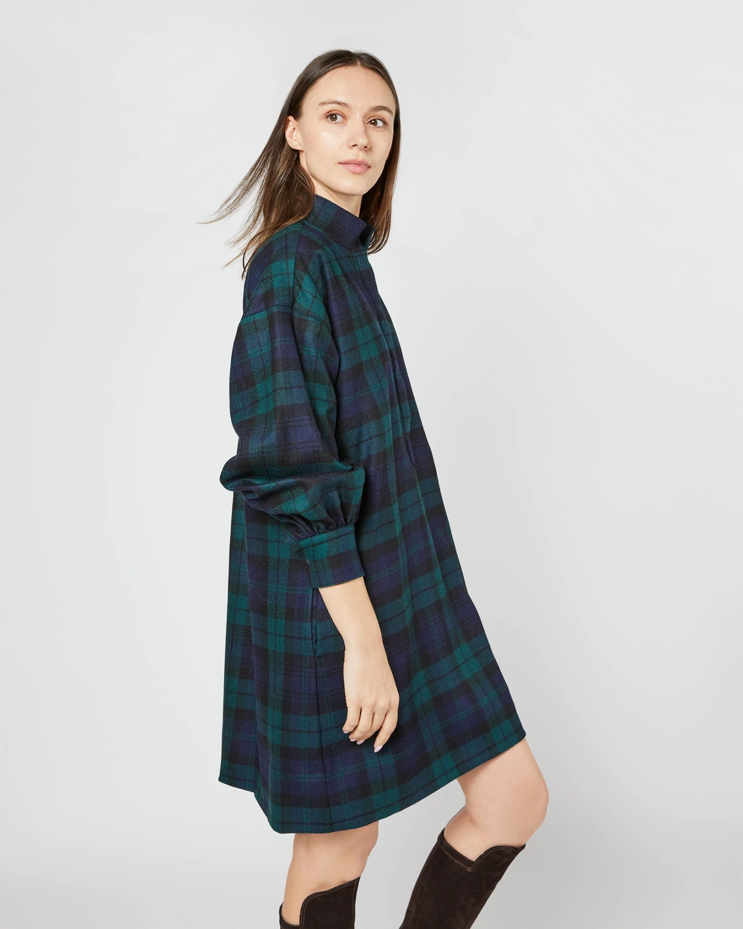 Anaya Popover Dress In Blackwatch Tartan Stretch Wool - Image 5