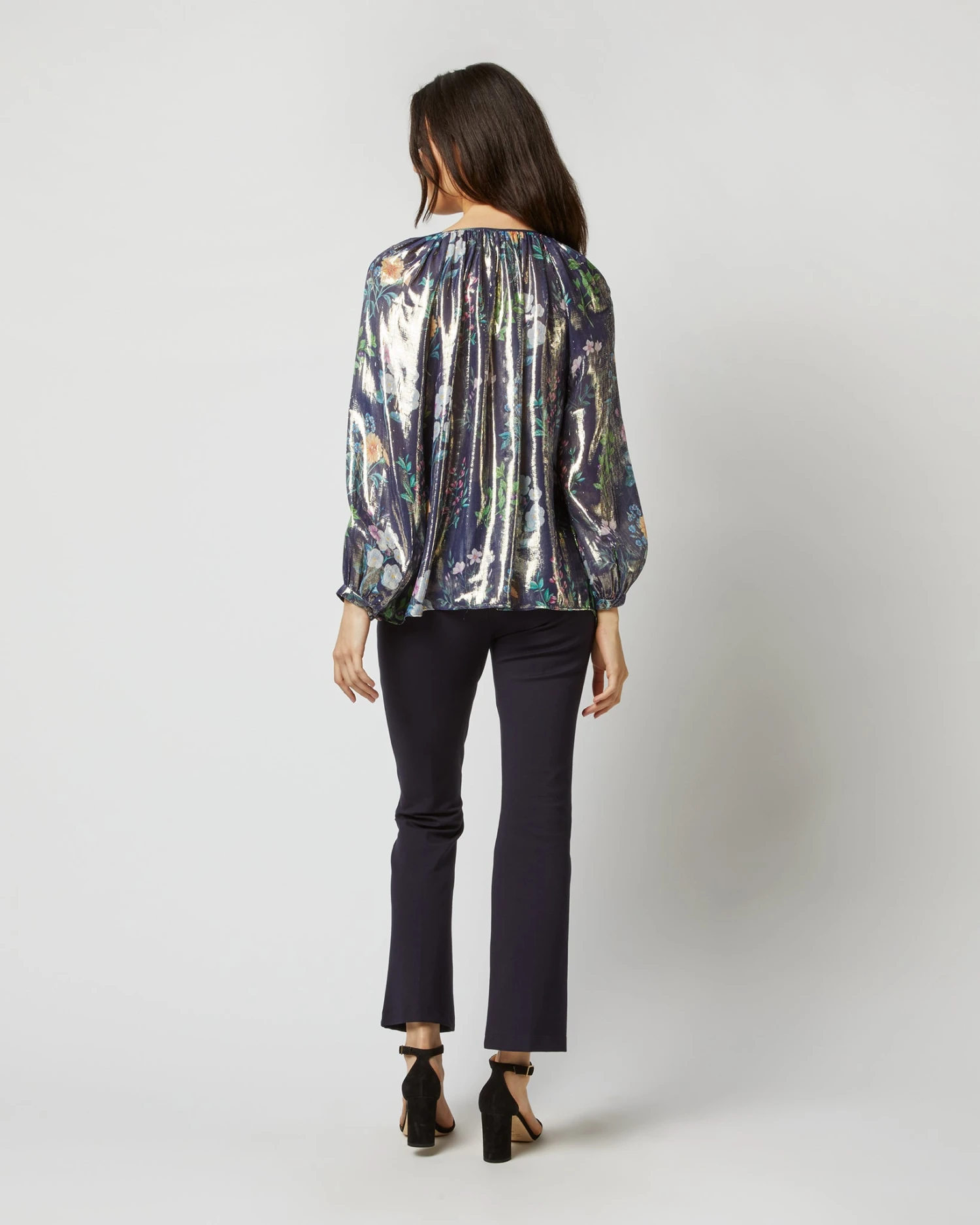 Ariana Blouse In Navy/Metallic Floral Academy Liberty Fabric Lamé - Image 6