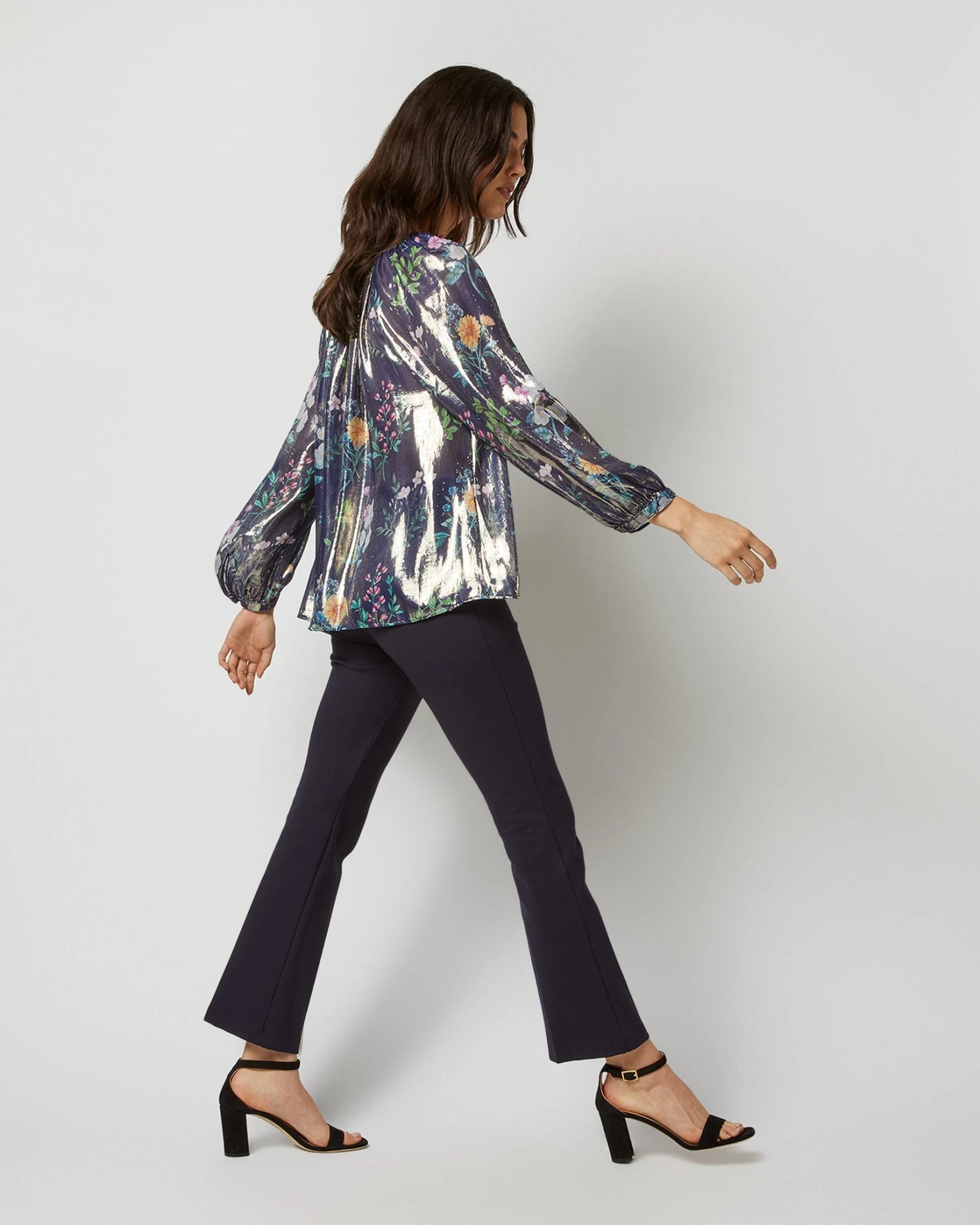 Ariana Blouse In Navy/Metallic Floral Academy Liberty Fabric Lamé - Image 5