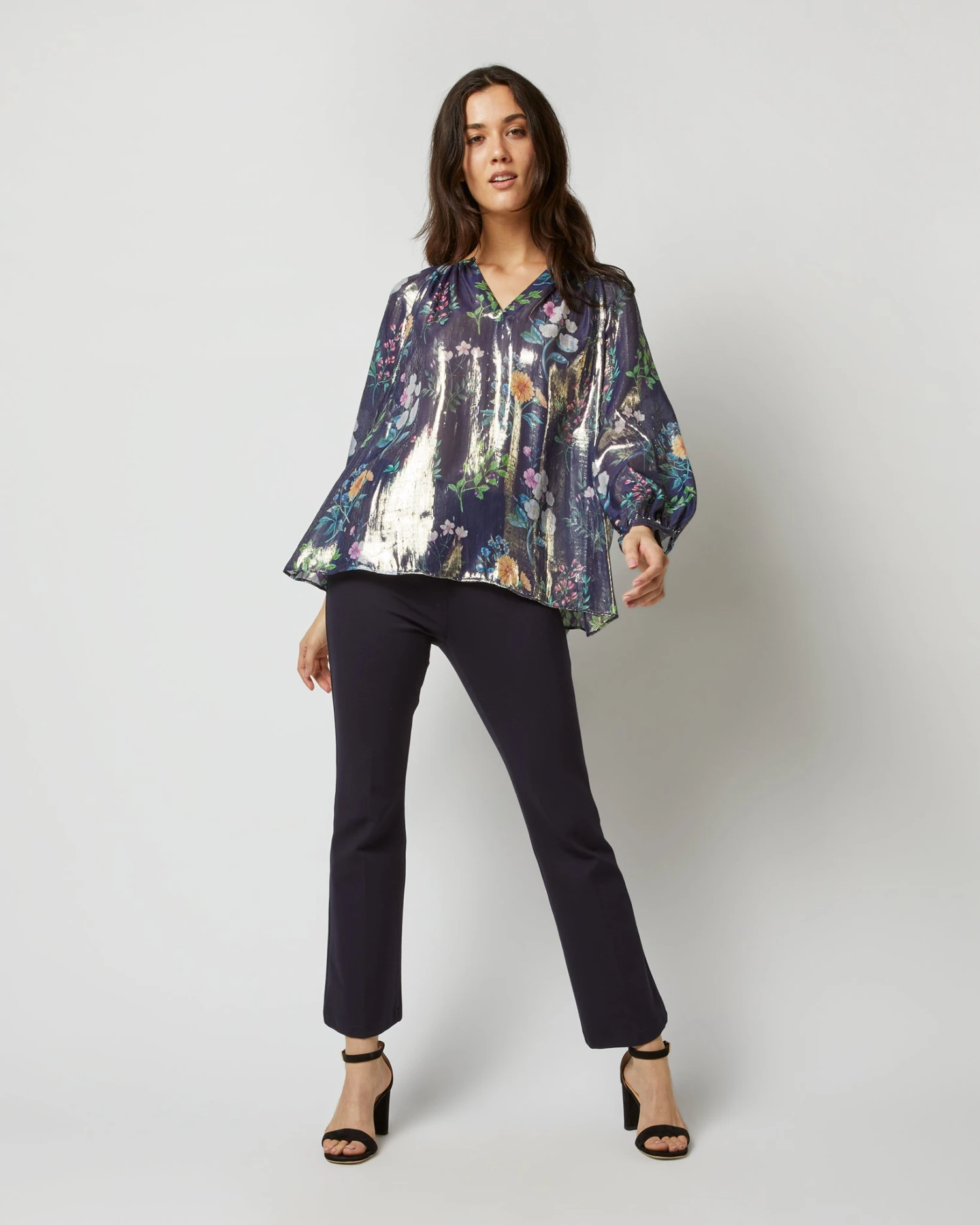 Ariana Blouse In Navy/Metallic Floral Academy Liberty Fabric Lamé - Image 7