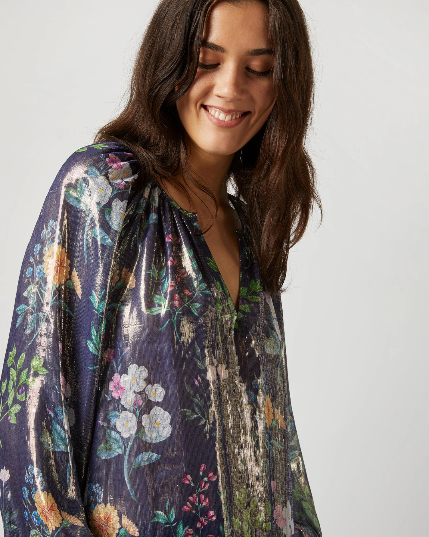 Ariana Blouse In Navy/Metallic Floral Academy Liberty Fabric Lamé - Image 8