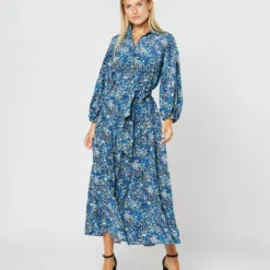 Isla Shirtdress In Blue Multi Felda Liberty Fabric Silk