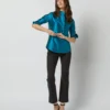 Frill Shirt In Atlantic Blue Silk Shantung