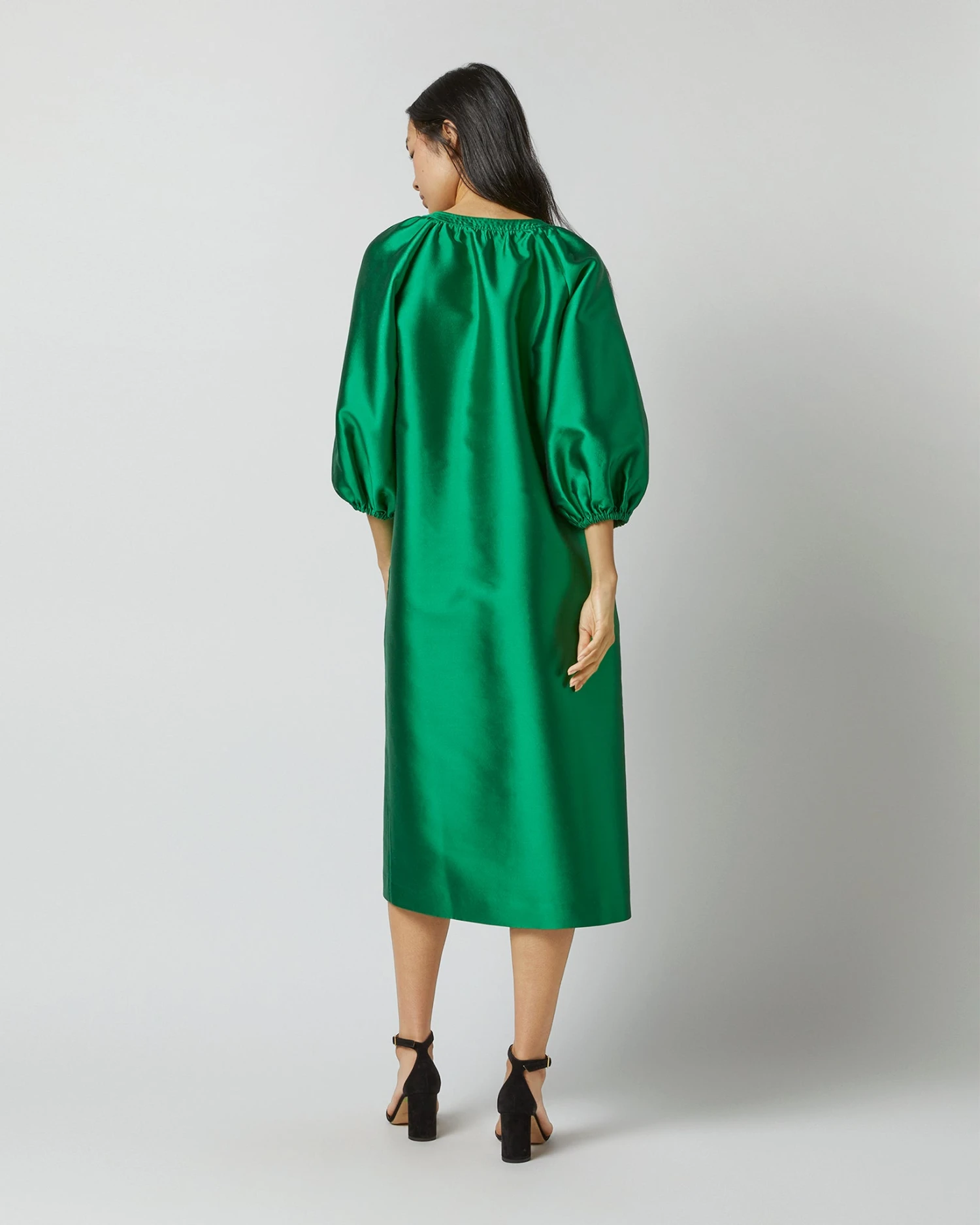 Trapunto Blouson Dress In Emerald Silk/Wool - Image 9