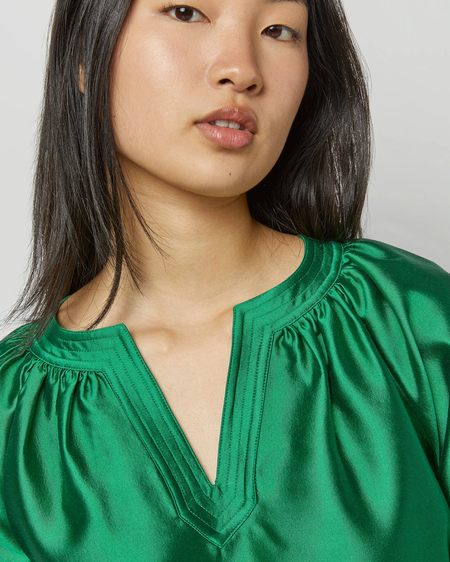 Trapunto Blouson Dress In Emerald Silk/Wool - Image 10