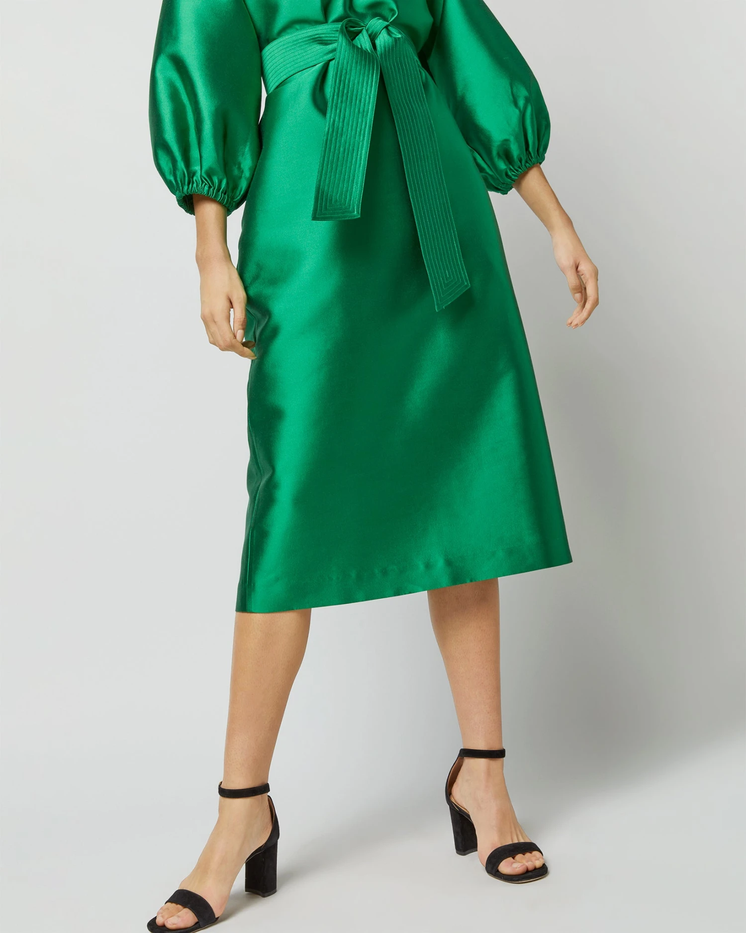 Trapunto Blouson Dress In Emerald Silk/Wool - Image 11