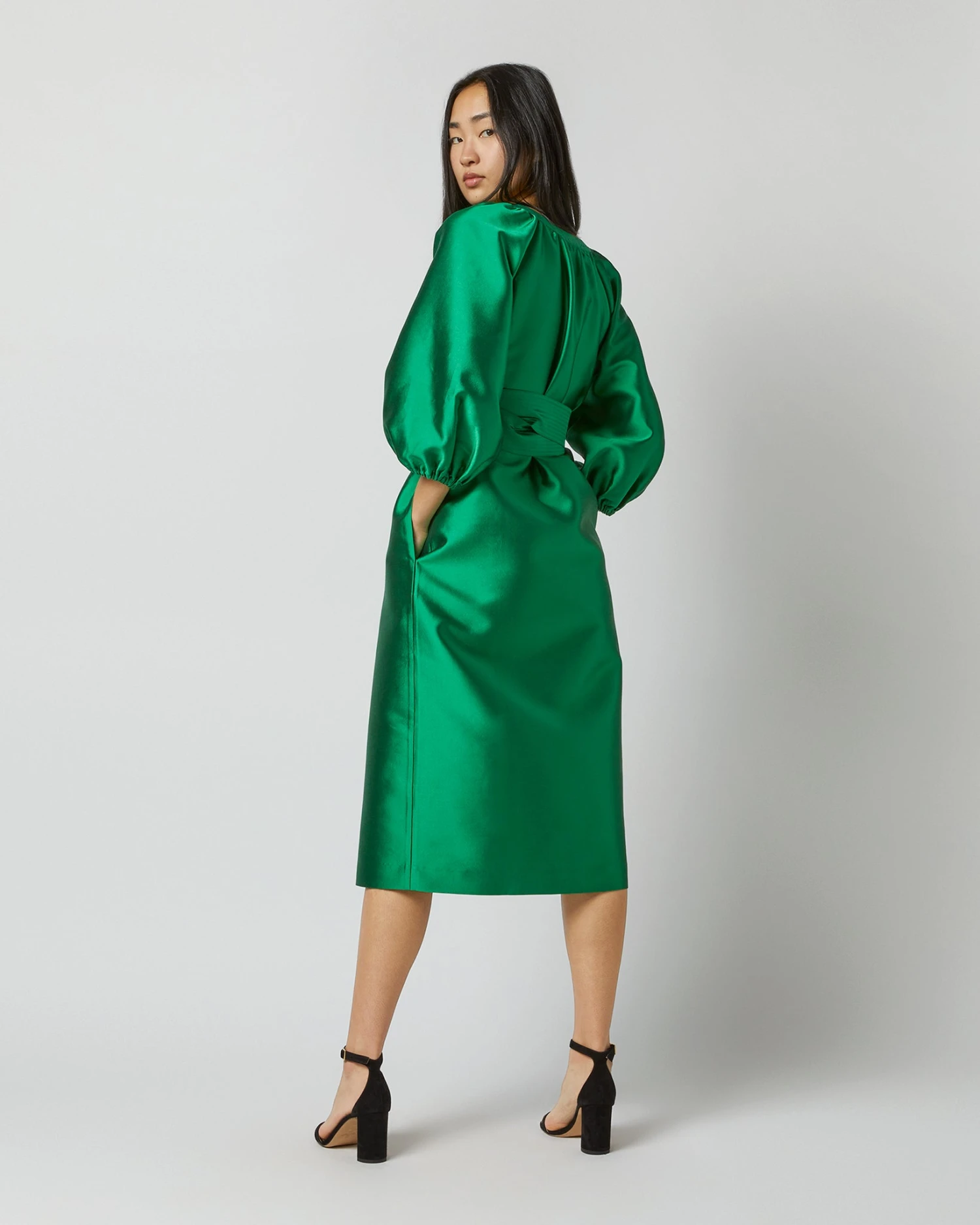 Trapunto Blouson Dress In Emerald Silk/Wool - Image 5